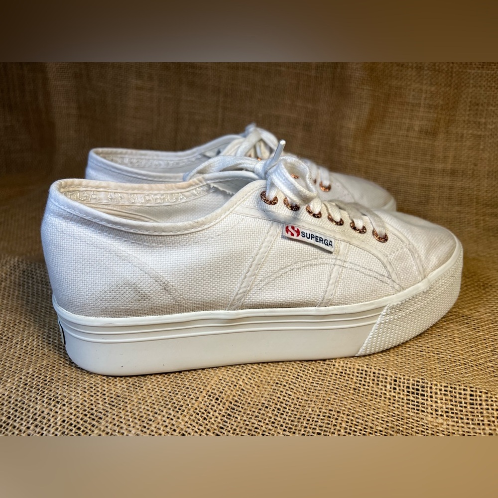 Superga White Platform Sneakers Canvas Low-Top